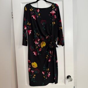 Ann Taylor Factory Black Floral Faux Wrap Dress XL
